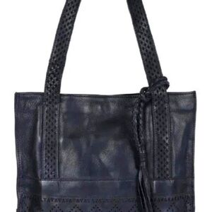 Vintage Latico Black Leather Boho Tote with Braided Handles and Fringe!